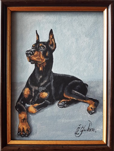 Doberman puppy original oil - doberman,