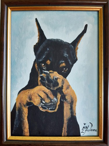 Doberman puppy original oil - doberman,
