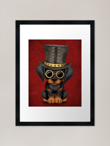 Steampunk doberman puppy - steampunk, red